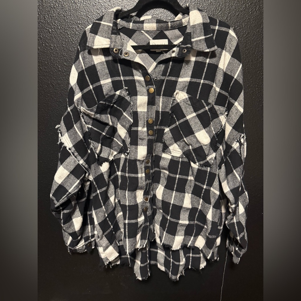 Plaid Black and White Women's oversized button up flannel